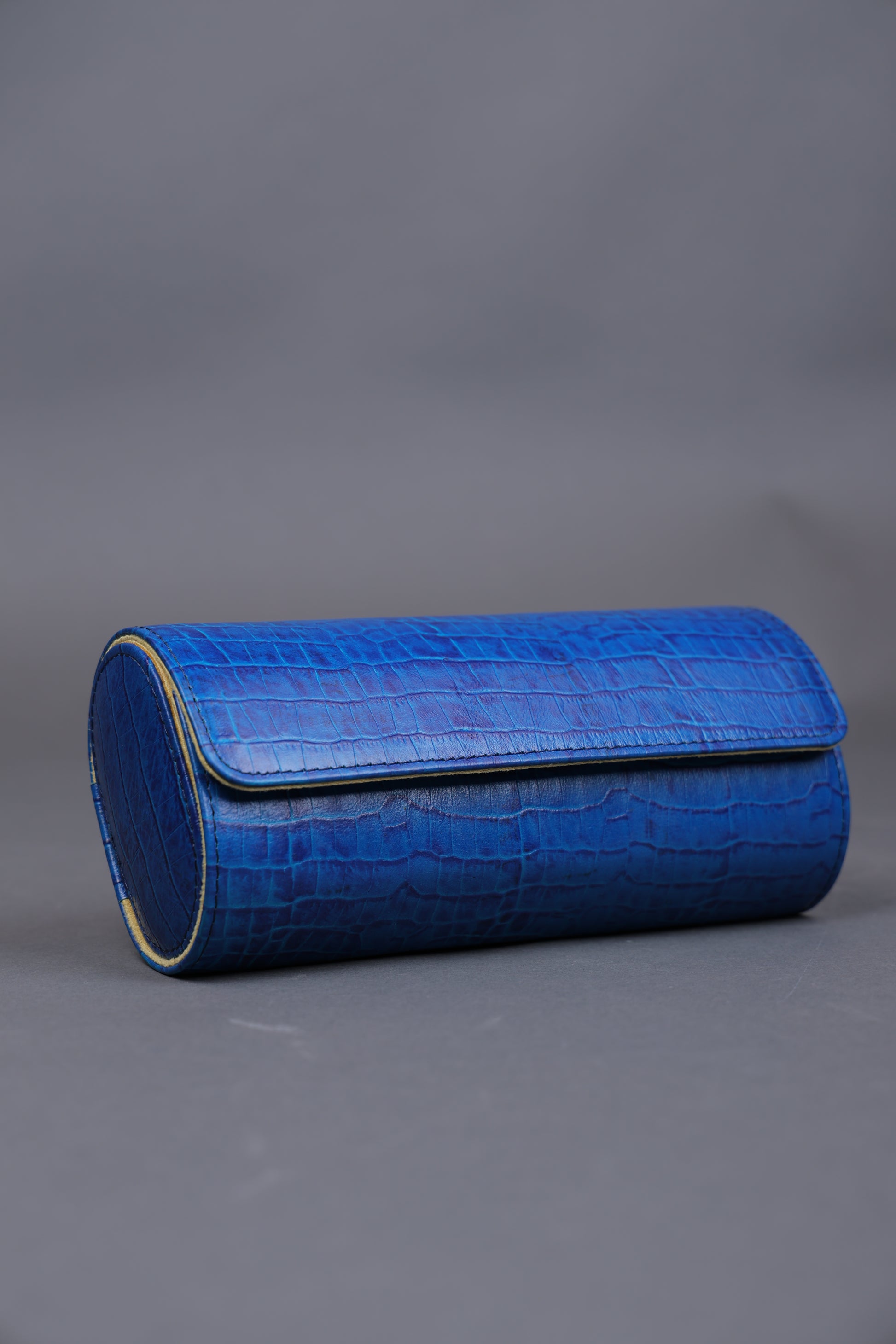 Royal Blue Croco Leather Watch Roll – 3 Slot