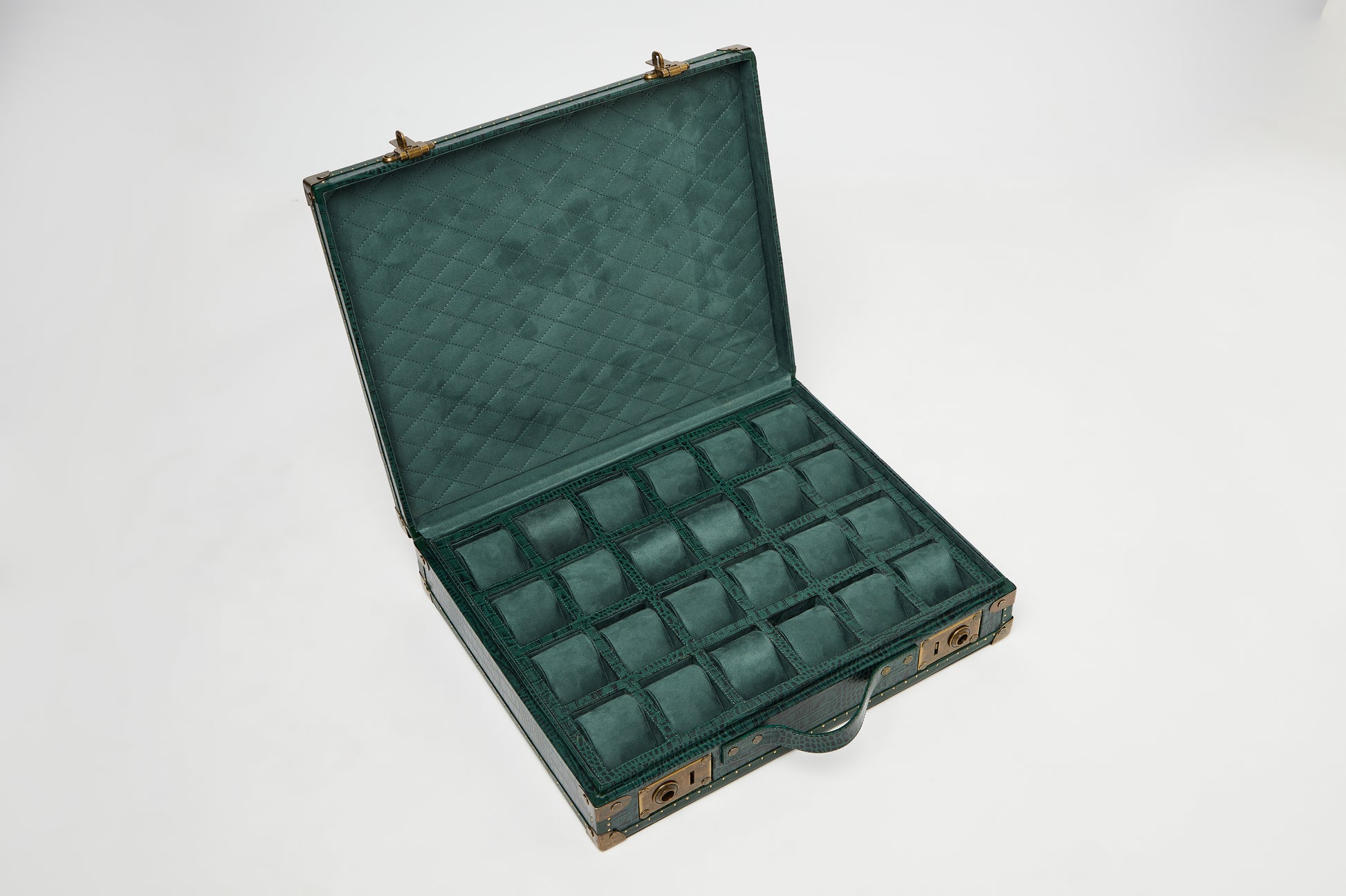 24-Slot Green Croc Leather Watch Box