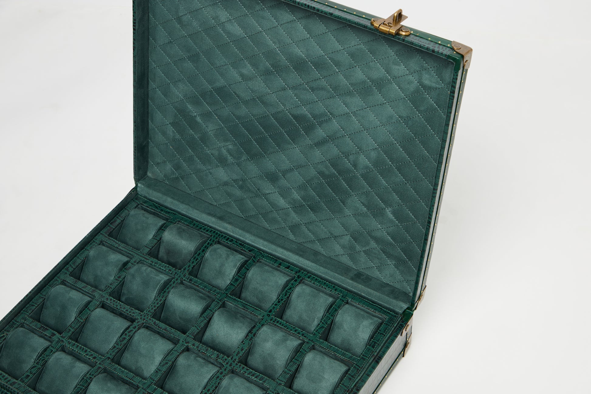 24-Slot Green Croc Leather Watch Box
