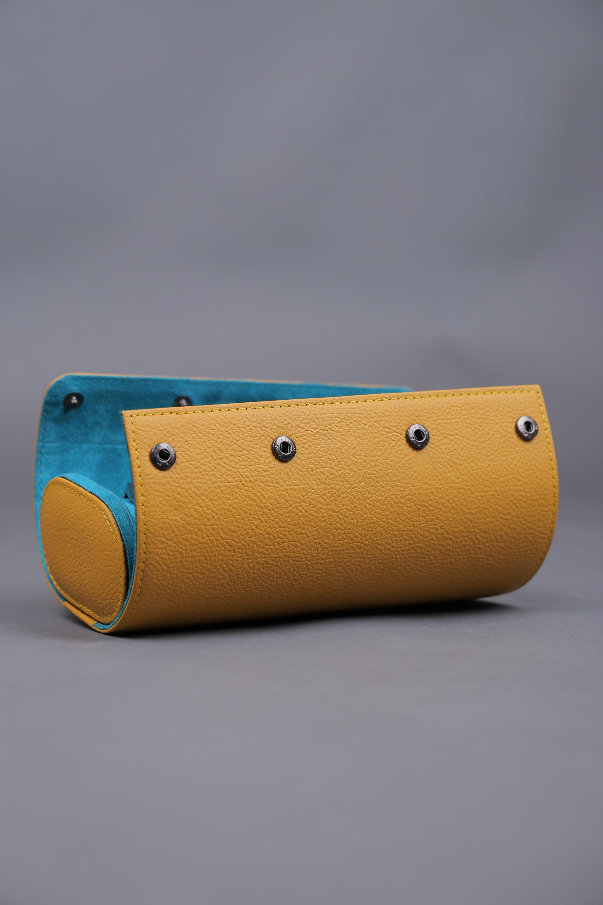 AMBER EXTERIOR TURQUOISE INTERIOR WATCH ROLL- 3 SLOT