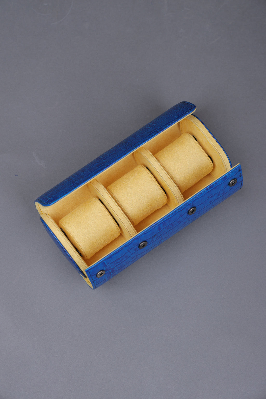 Royal Blue Croco Leather Watch Roll – 3 Slot