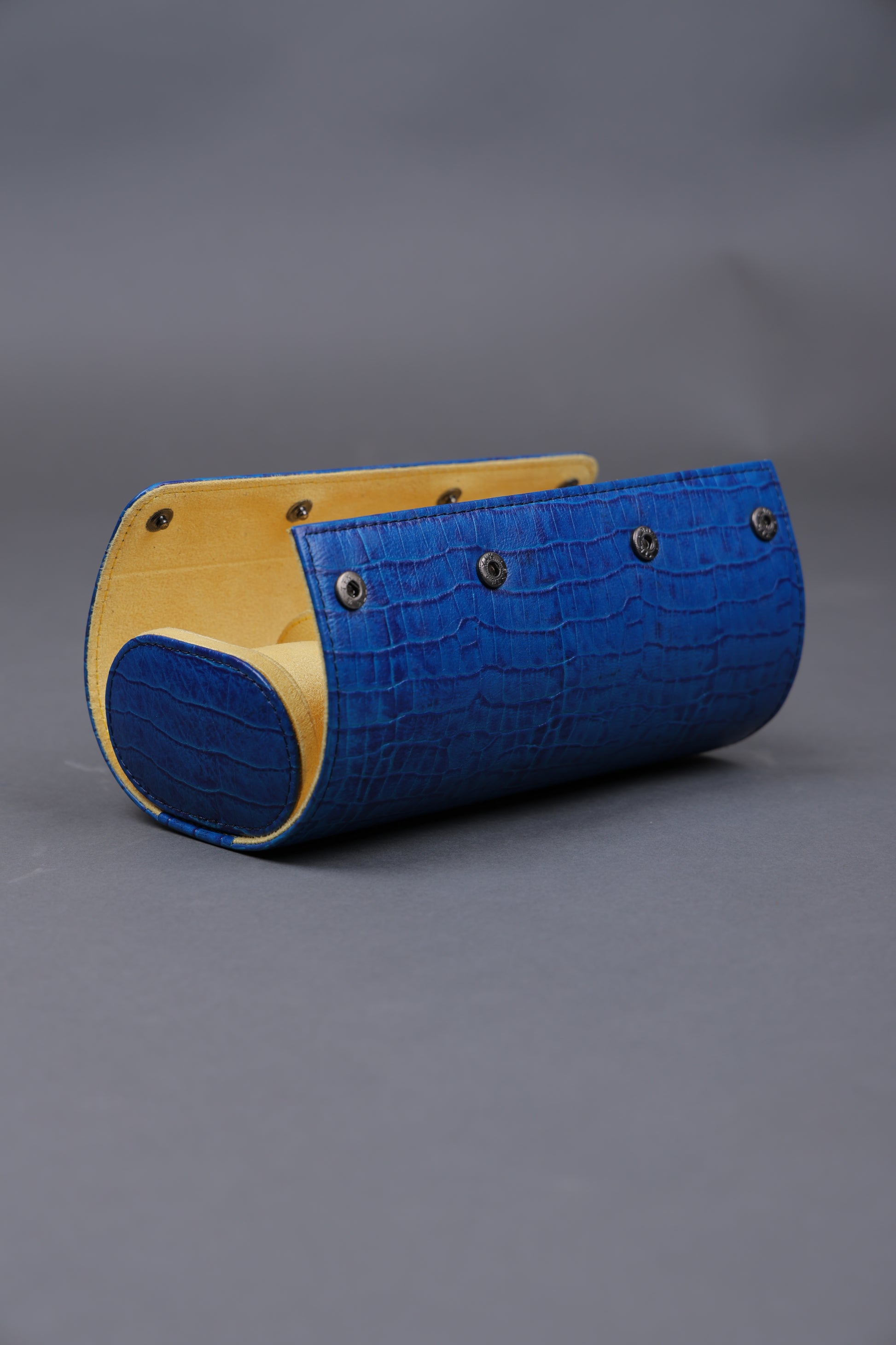 Royal Blue Croco Leather Watch Roll – 3 Slot