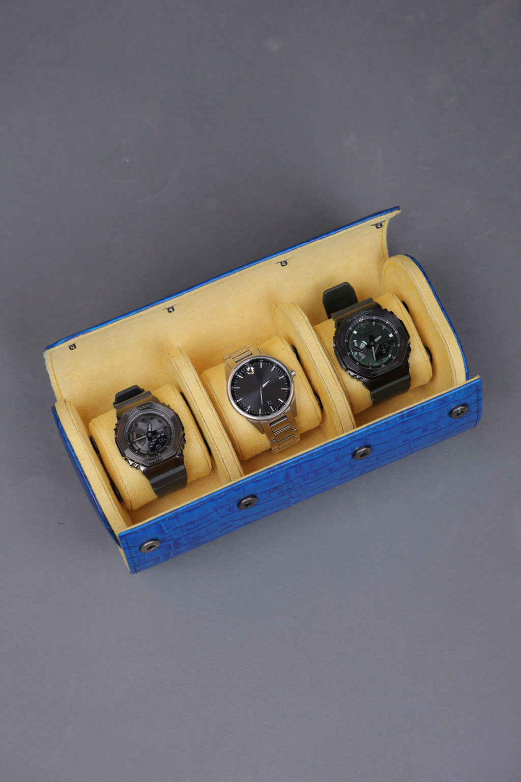 Royal Blue Croco Leather Watch Roll – 3 Slot