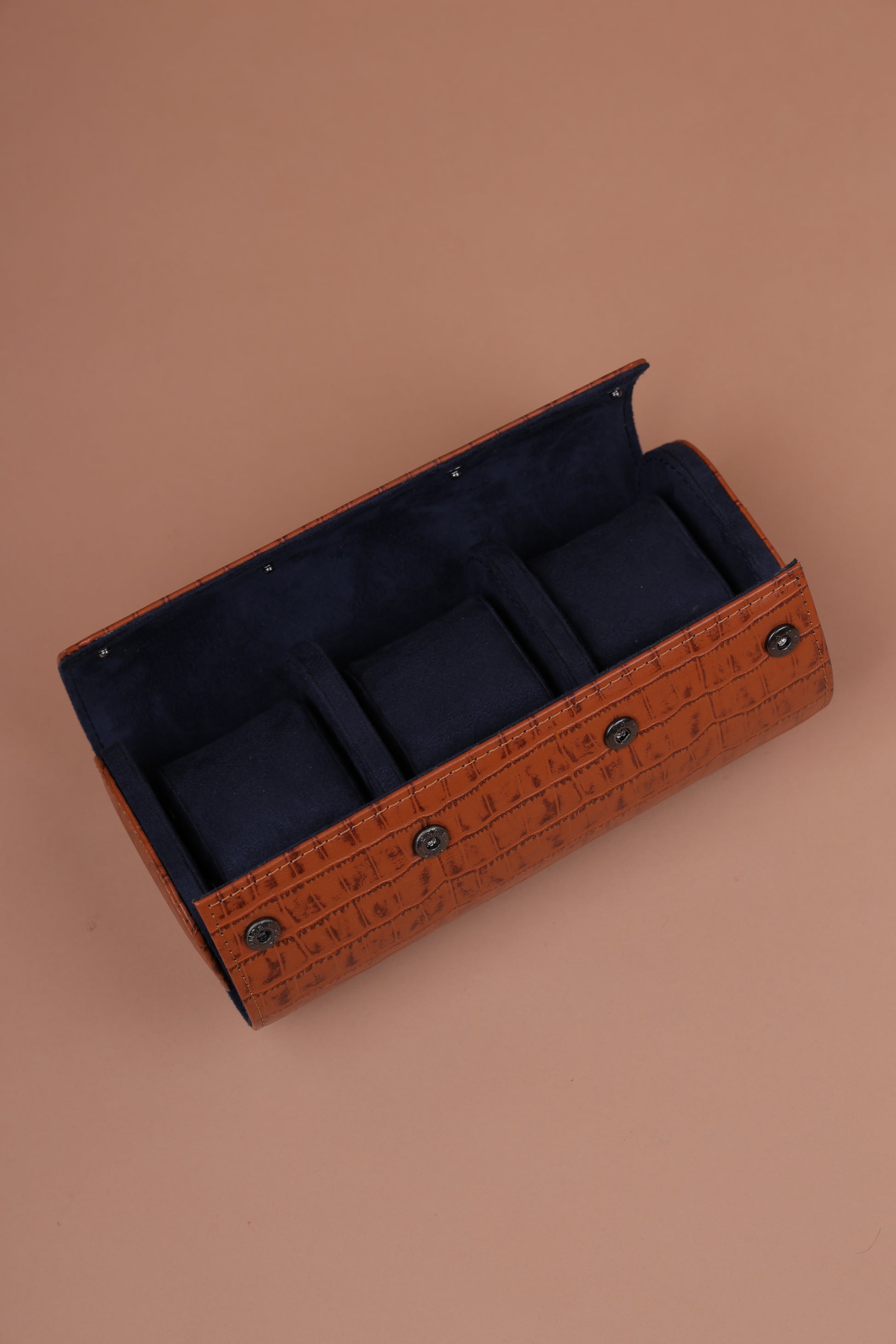 Tan Croco Navy interior Watch Roll