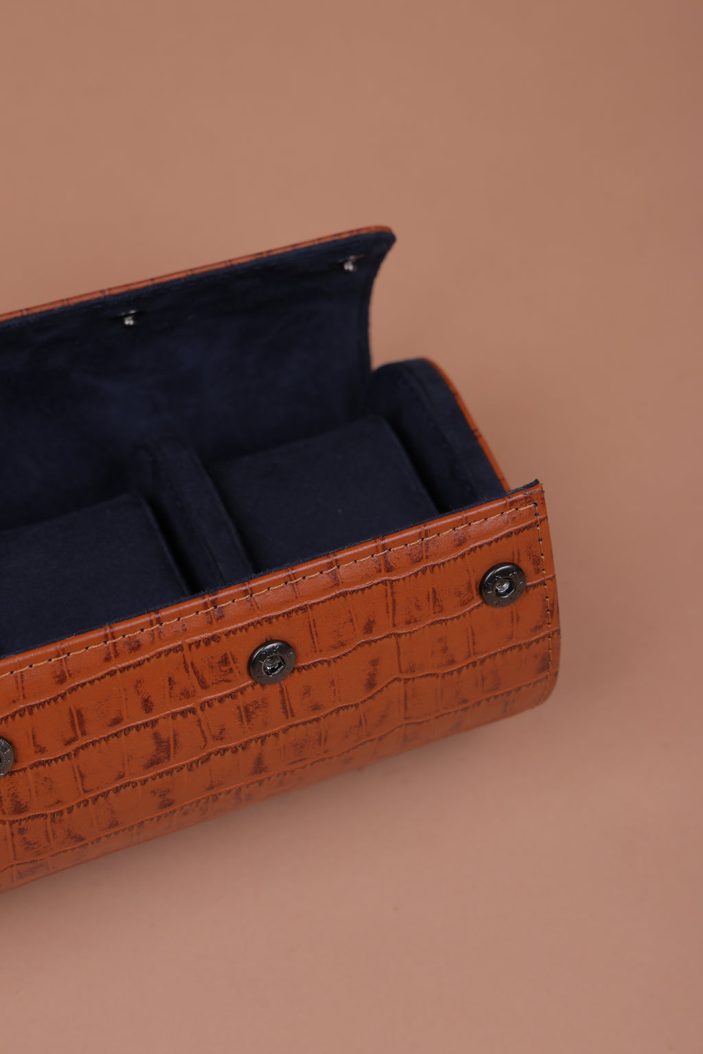 Tan Croco Navy interior Watch Roll