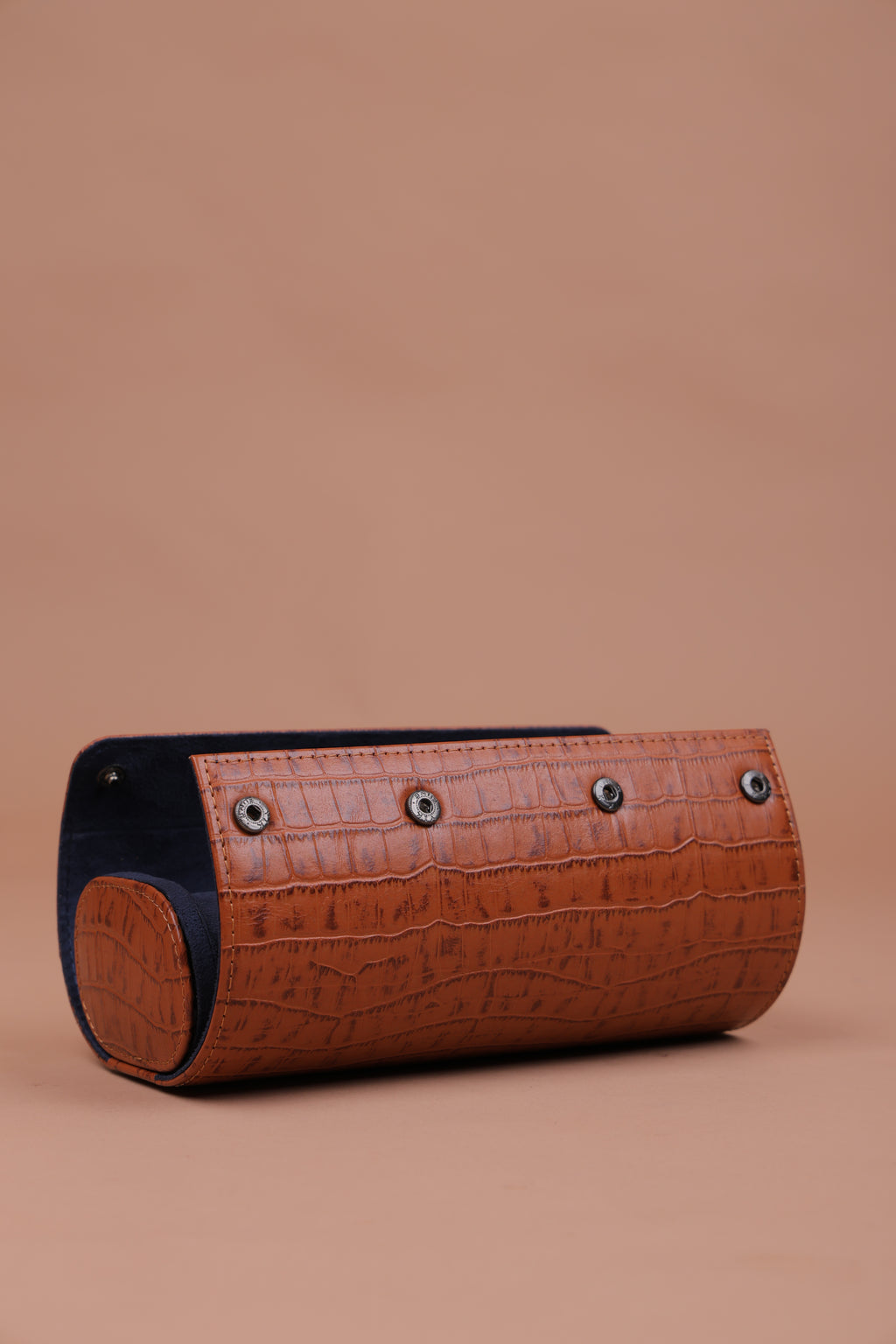 Tan Croco Navy interior Watch Roll