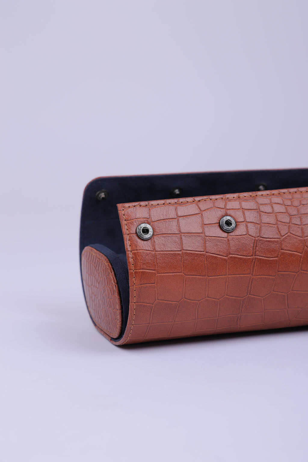 Cognac Croco Leather Watch Roll – 3 Slot Travel Case