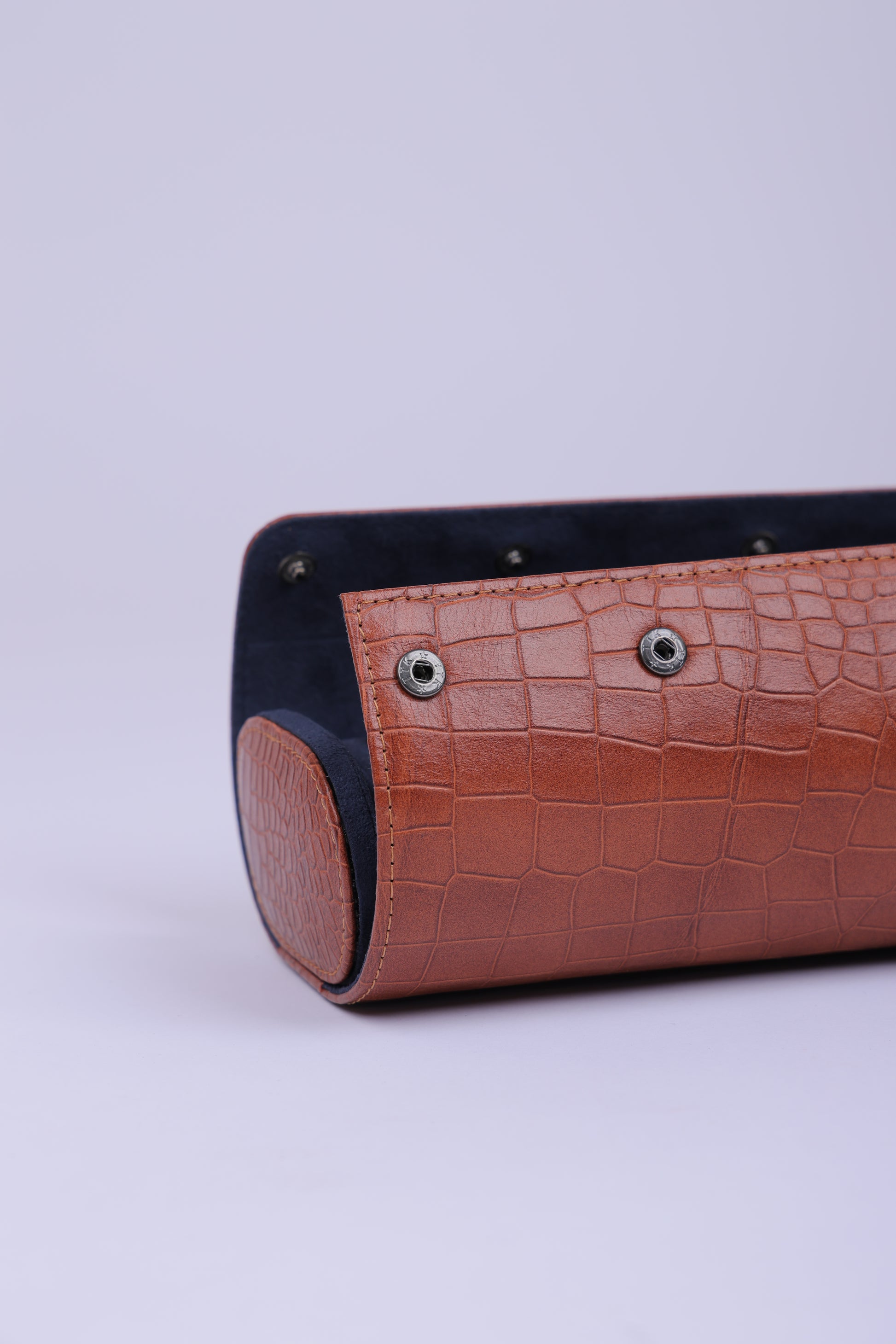 Cognac Croco Leather Watch Roll – 3 Slot Travel Case