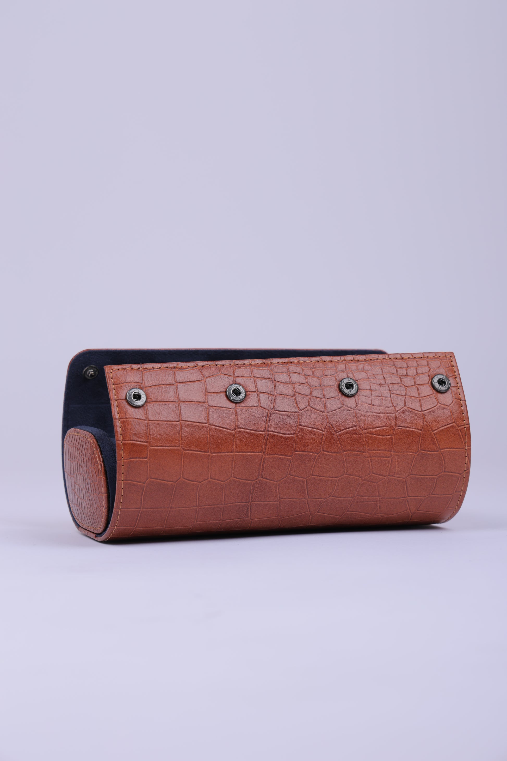 Cognac Croco Leather Watch Roll – 3 Slot Travel Case