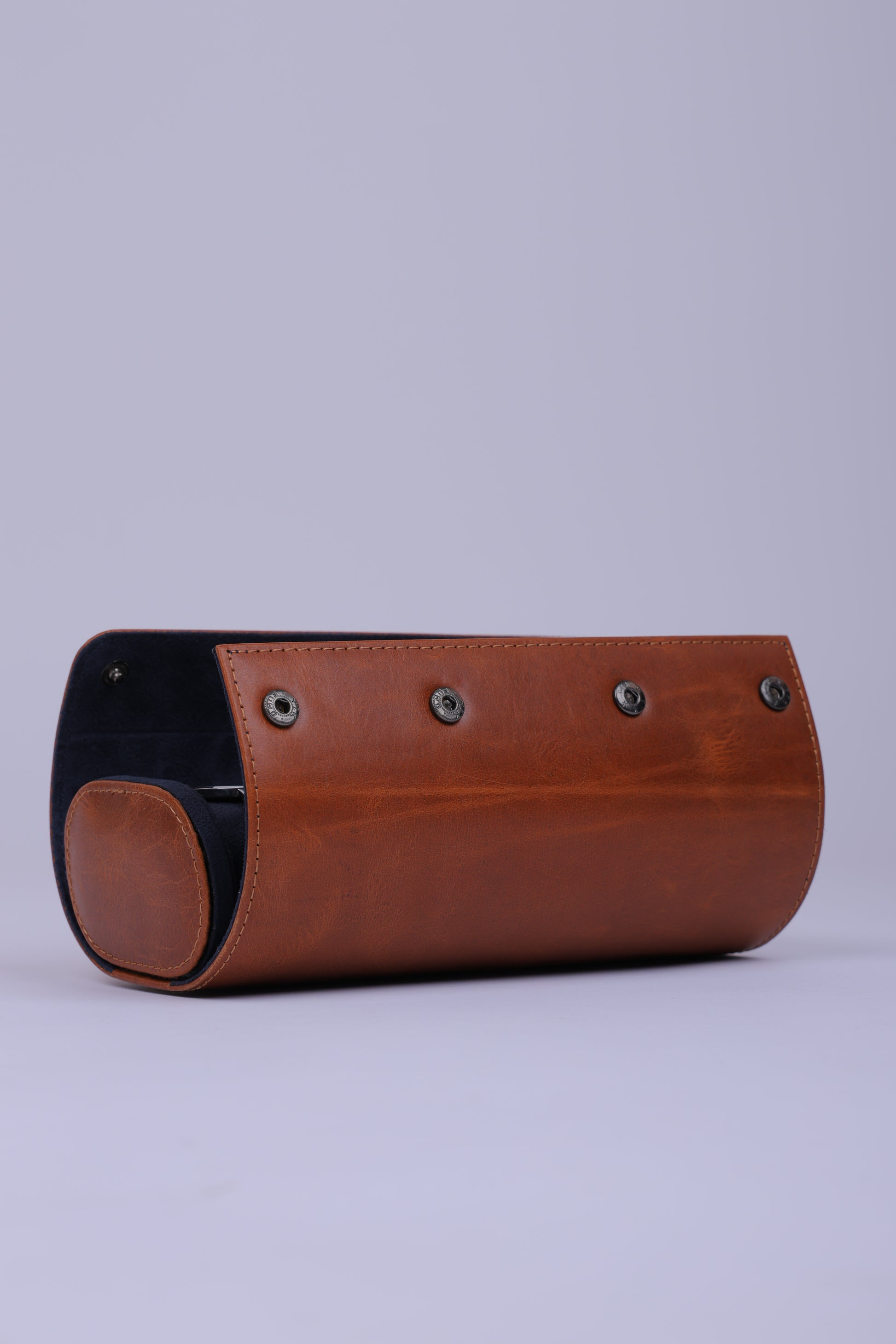 TAN EXTERIOR NAVY INTERIOR WATCH ROLL-3 SLOT
