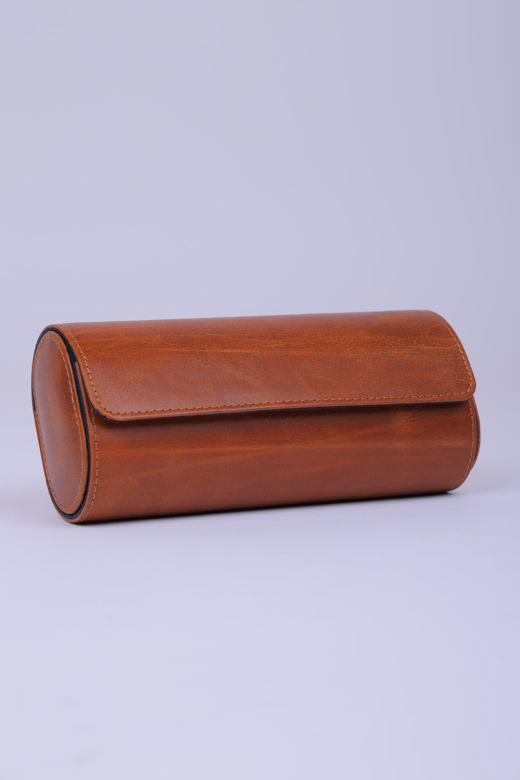 TAN EXTERIOR NAVY INTERIOR WATCH ROLL-3 SLOT
