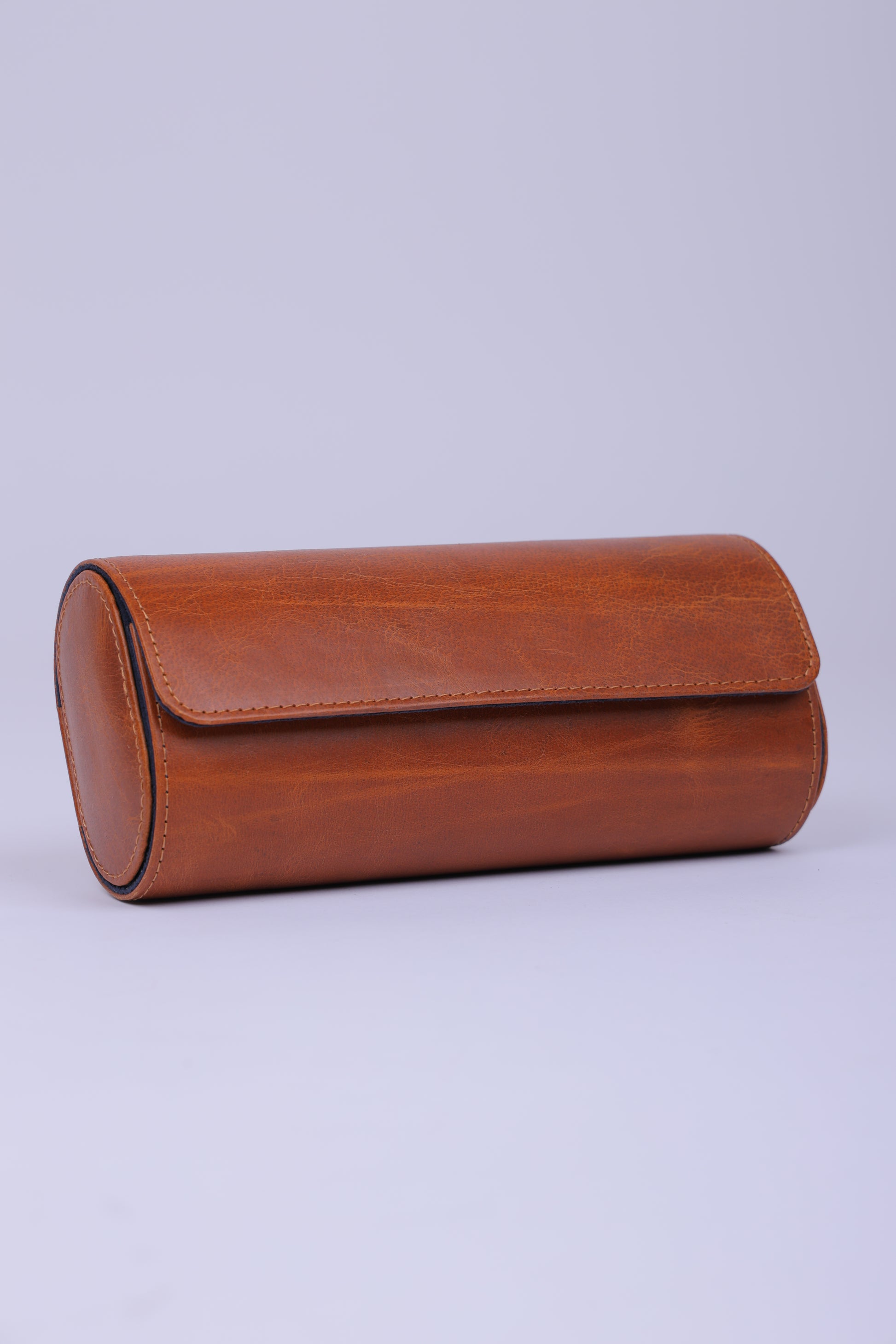 TAN EXTERIOR NAVY INTERIOR WATCH ROLL-3 SLOT