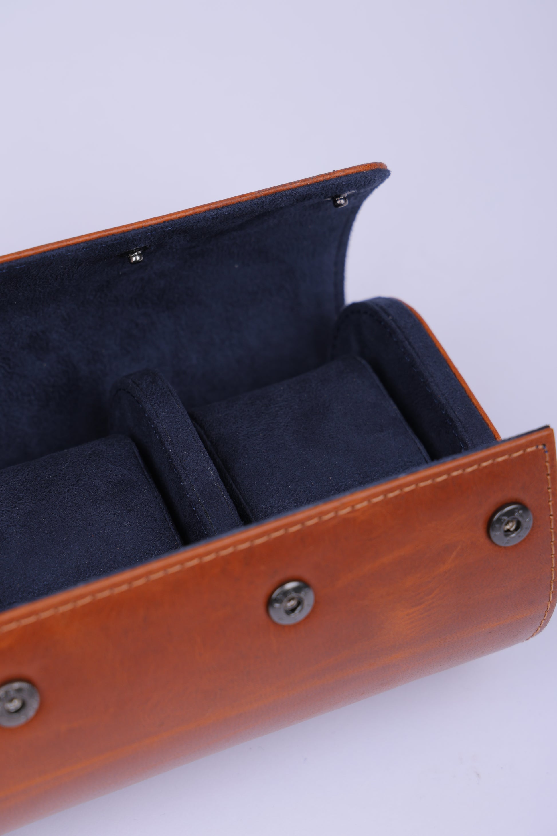 TAN EXTERIOR NAVY INTERIOR WATCH ROLL-3 SLOT