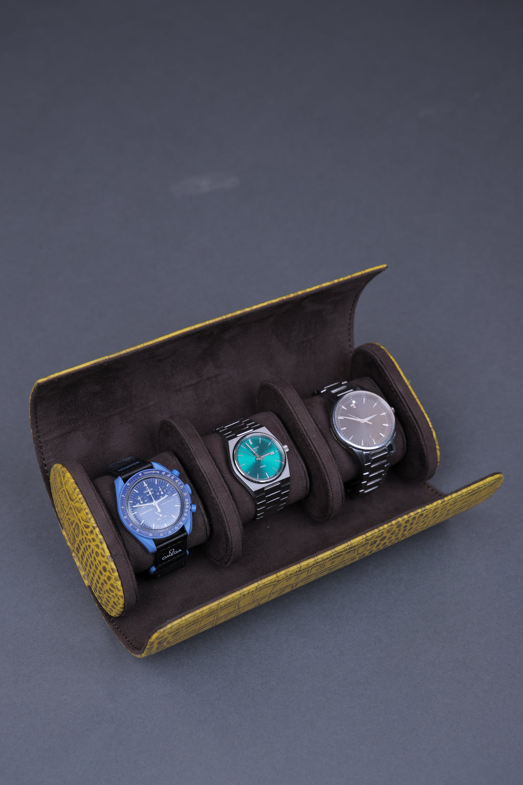 Yellow Croc-Embossed Leather Watch Roll