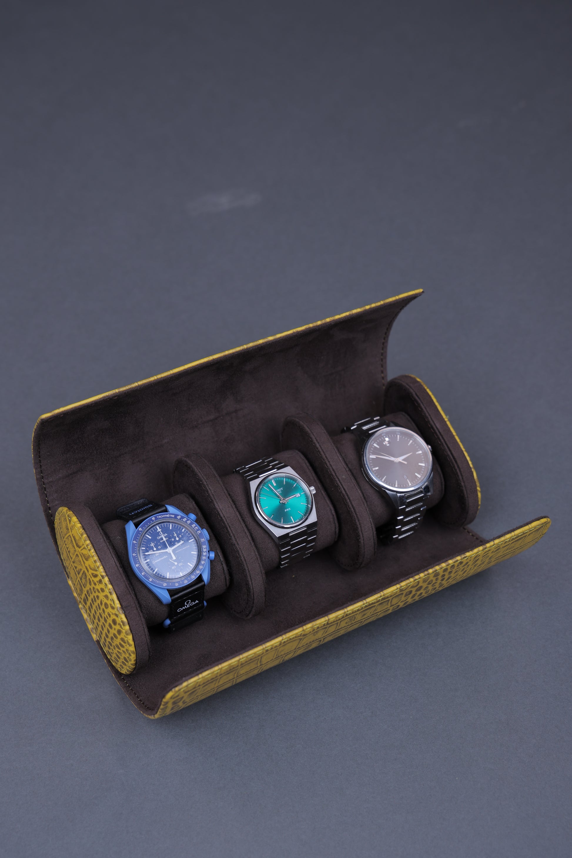 Yellow Croc-Embossed Leather Watch Roll