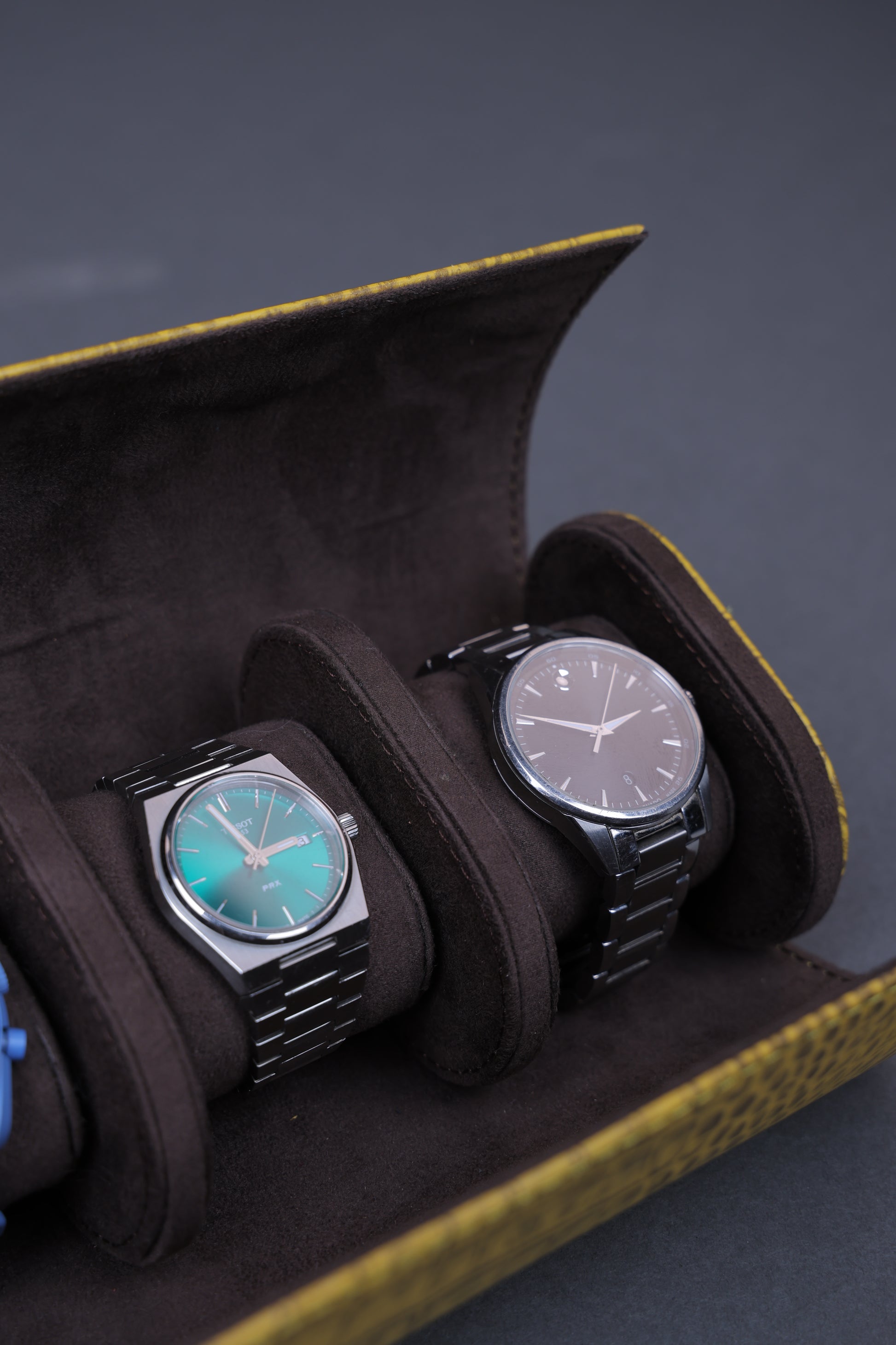 Yellow Croc-Embossed Leather Watch Roll