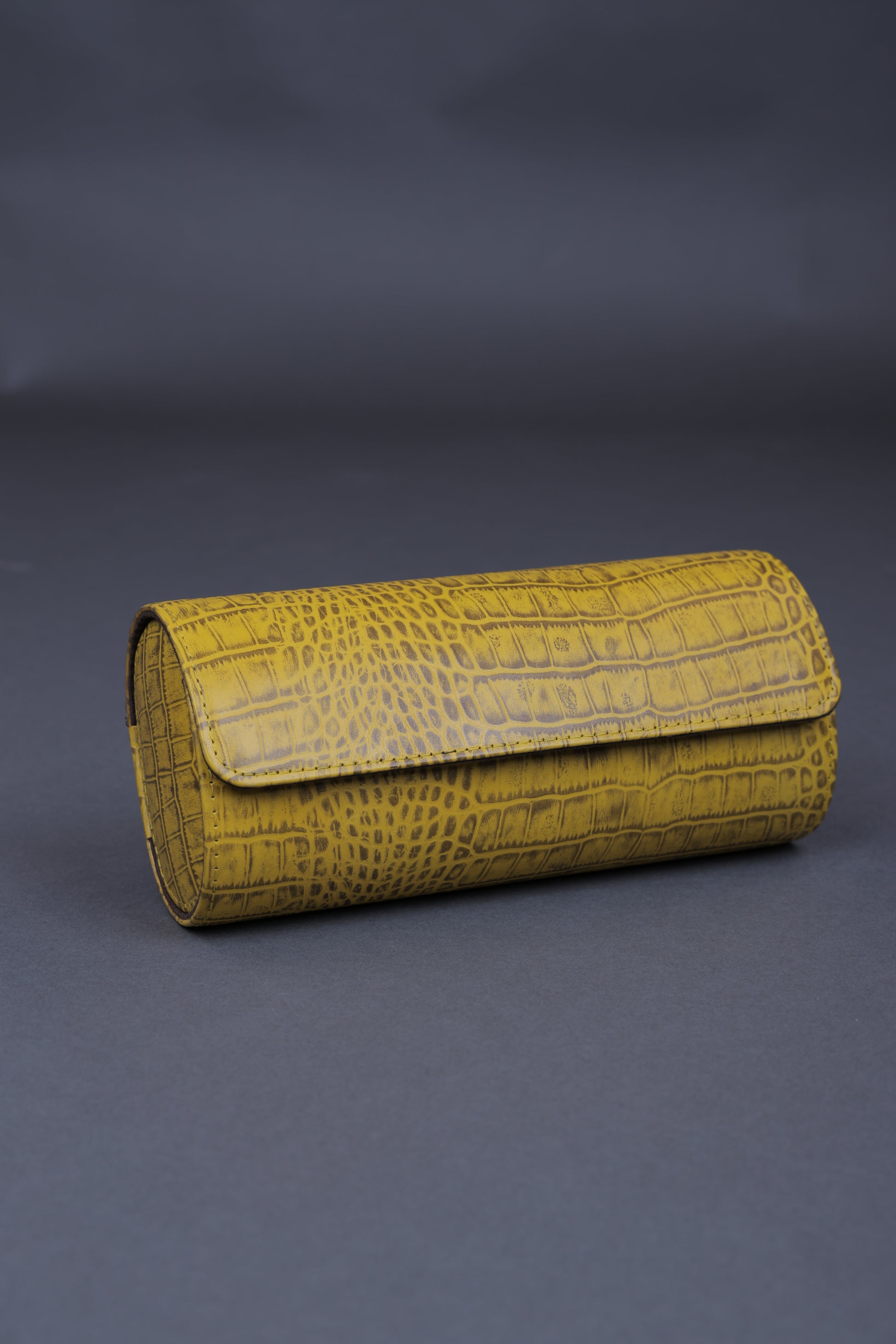 Yellow Croc-Embossed Leather Watch Roll