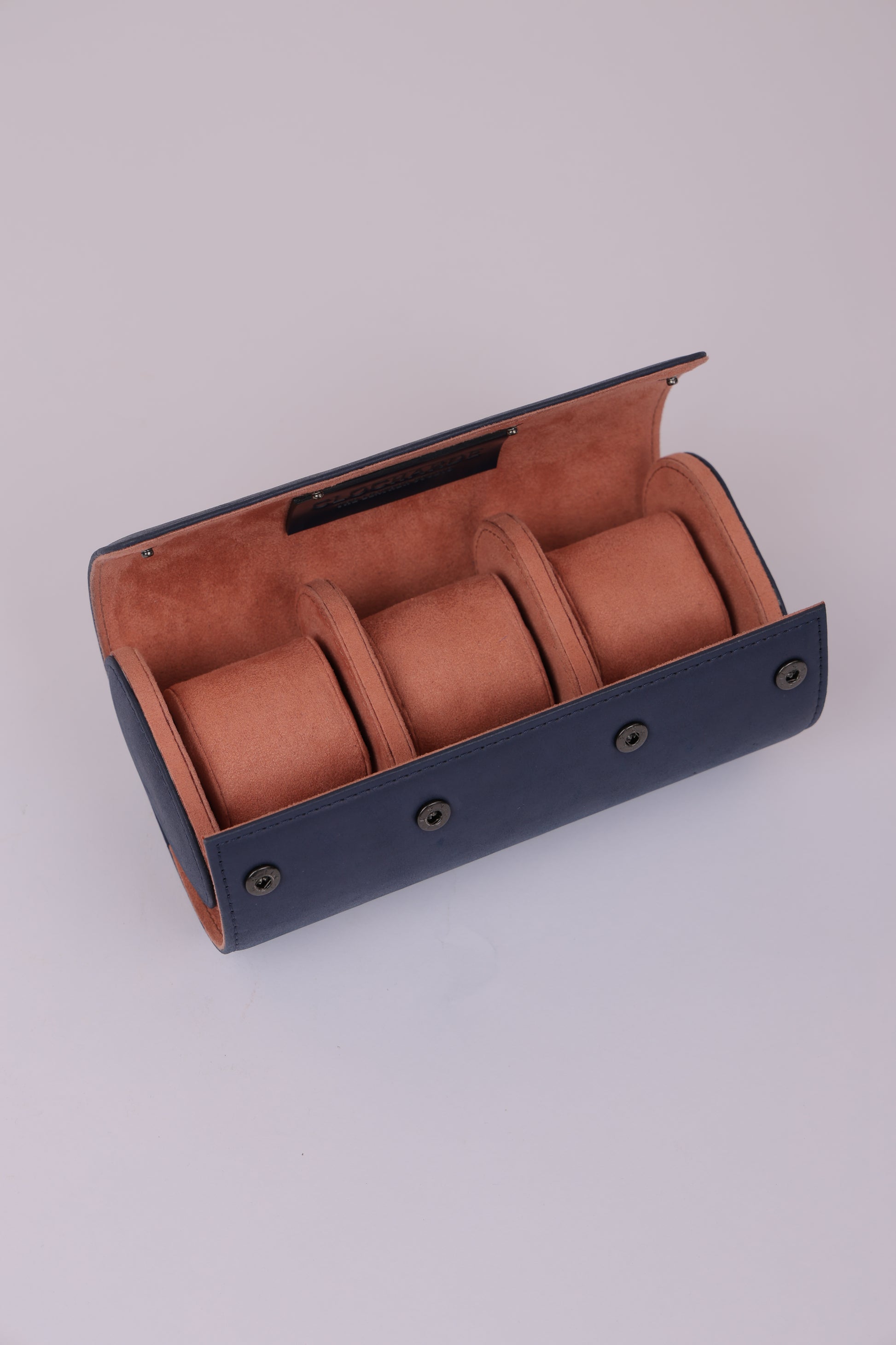 Navy & Salmon 3-Slot Watch Roll
