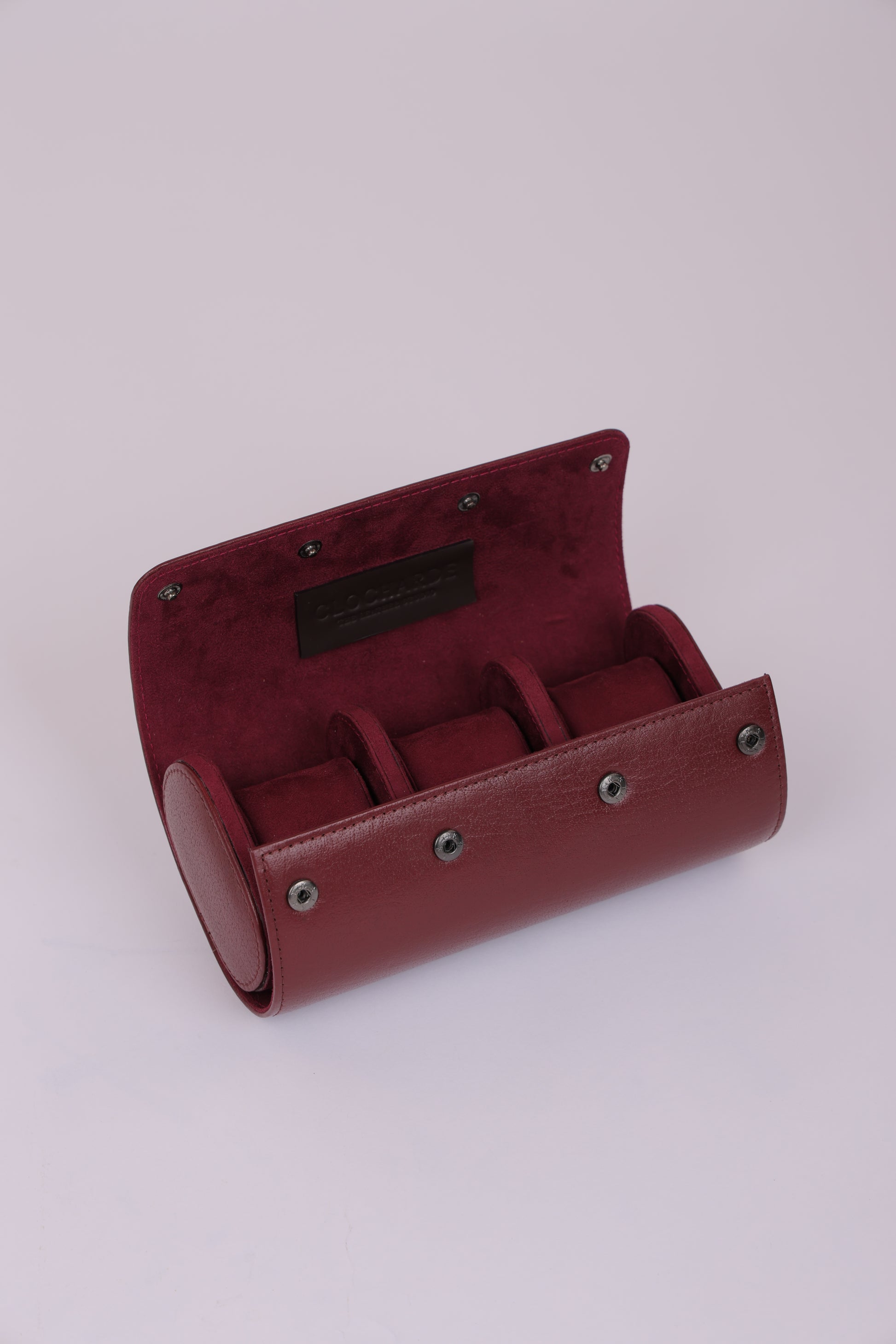 Burgundy Leather 3-Slot Watch Roll