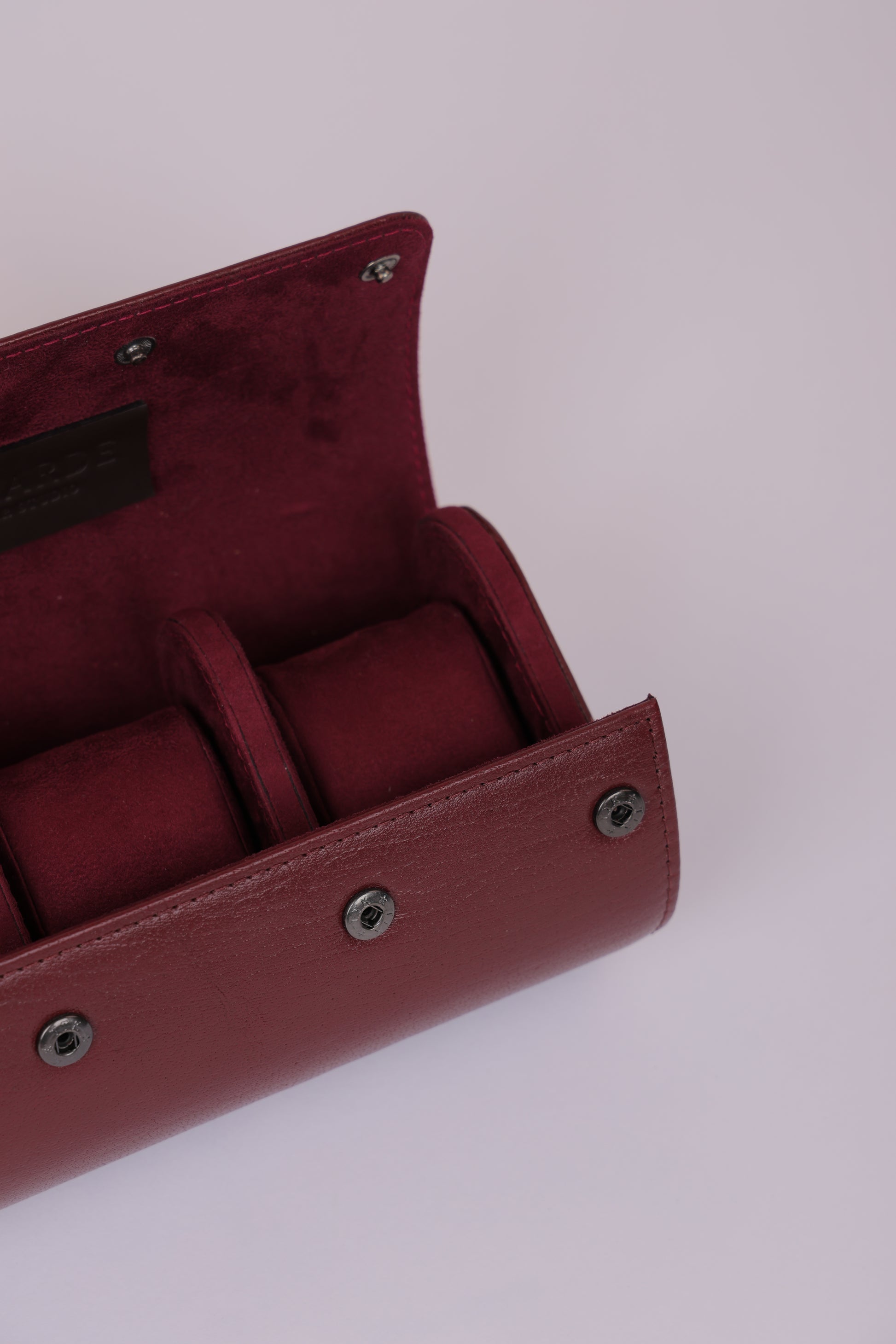 Burgundy Leather 3-Slot Watch Roll