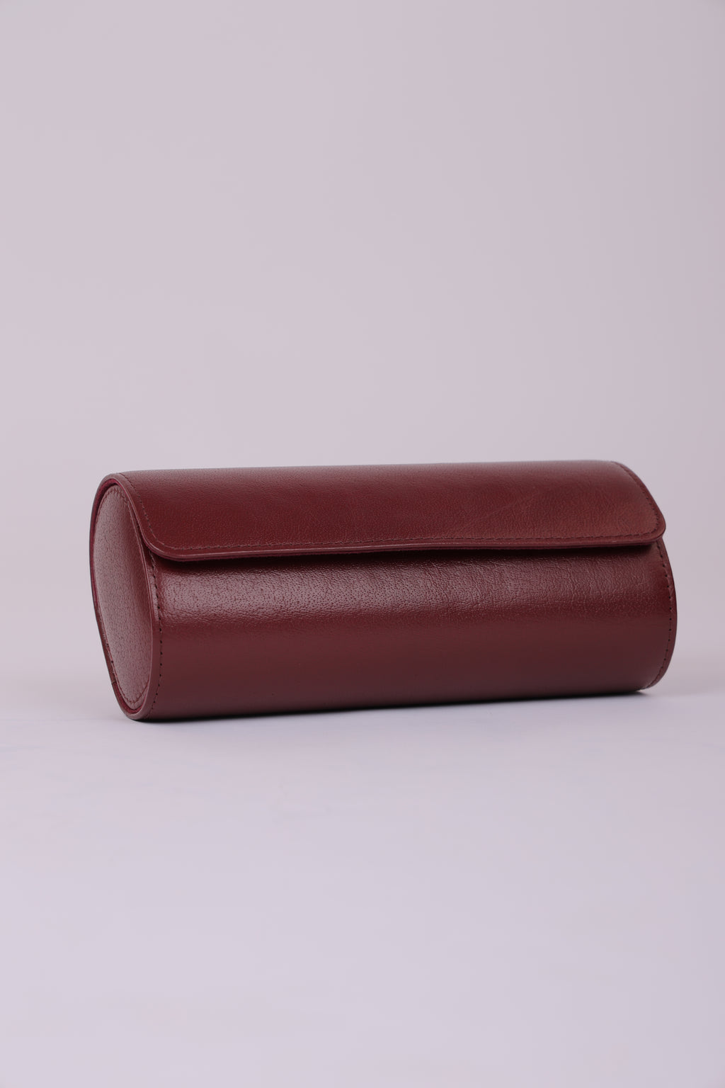 Burgundy Leather 3-Slot Watch Roll