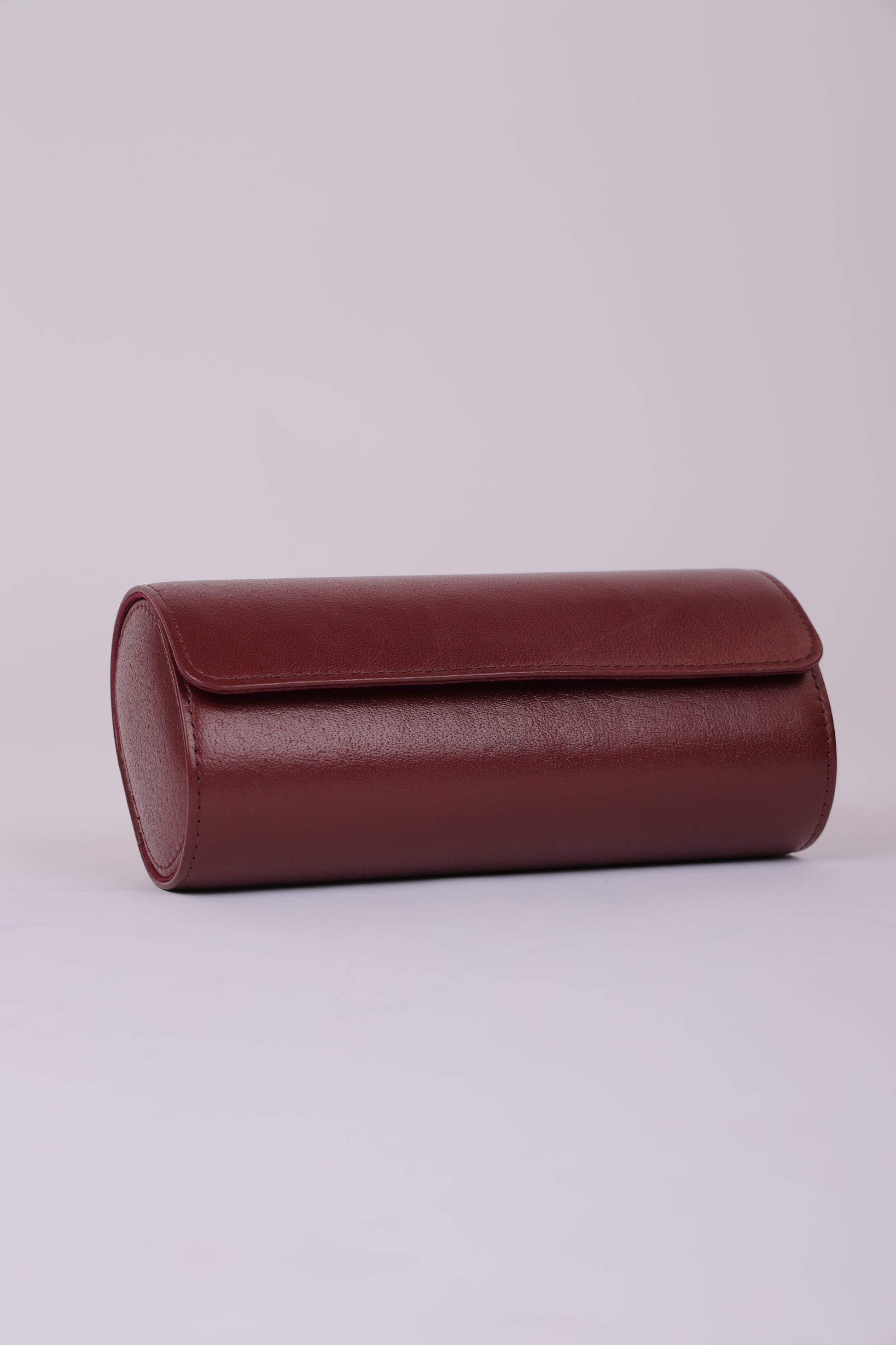 Burgundy Leather 3-Slot Watch Roll