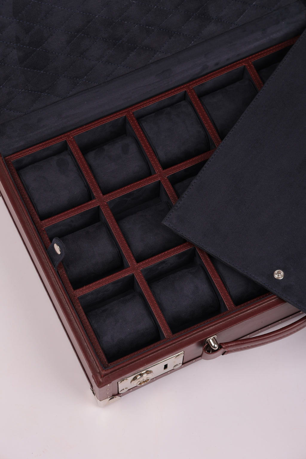 Clocharde Burgundy Leather Watch Trunk – 15 Slot Luxury Storage Case