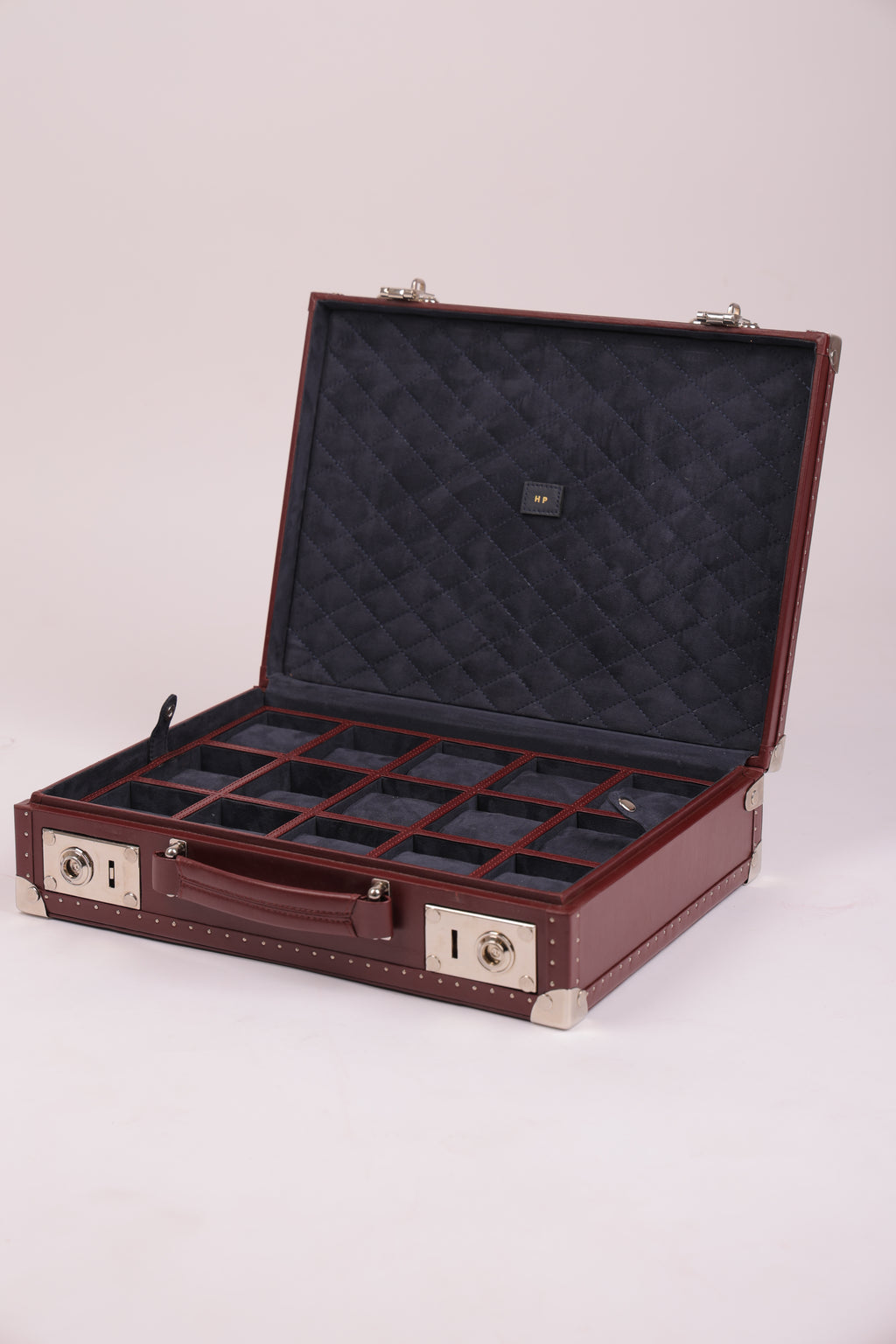 Clocharde Burgundy Leather Watch Trunk – 15 Slot Luxury Storage Case