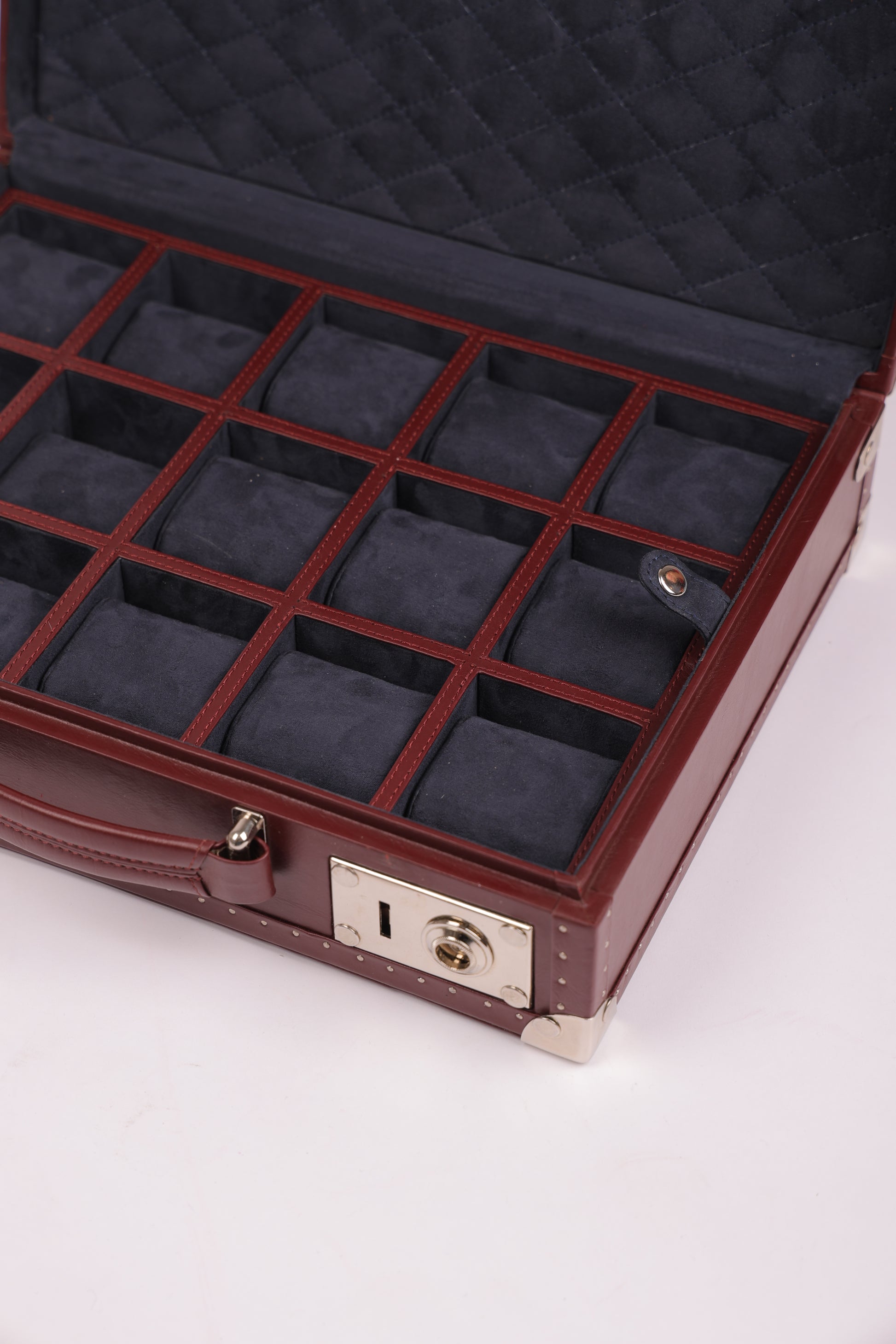 Clocharde Burgundy Leather Watch Trunk – 15 Slot Luxury Storage Case