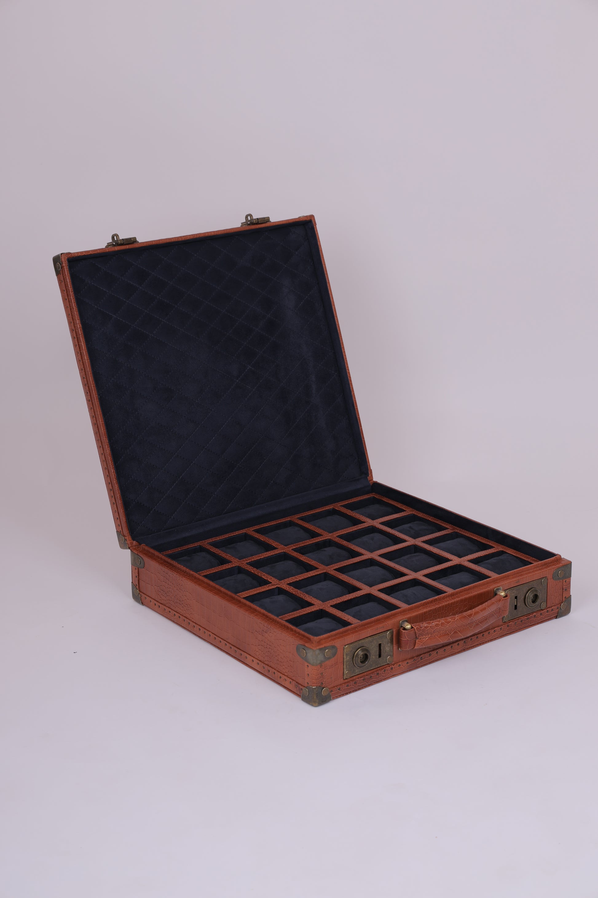 Luxury 20-Slot Croc-Textured Leather Watch Display Case