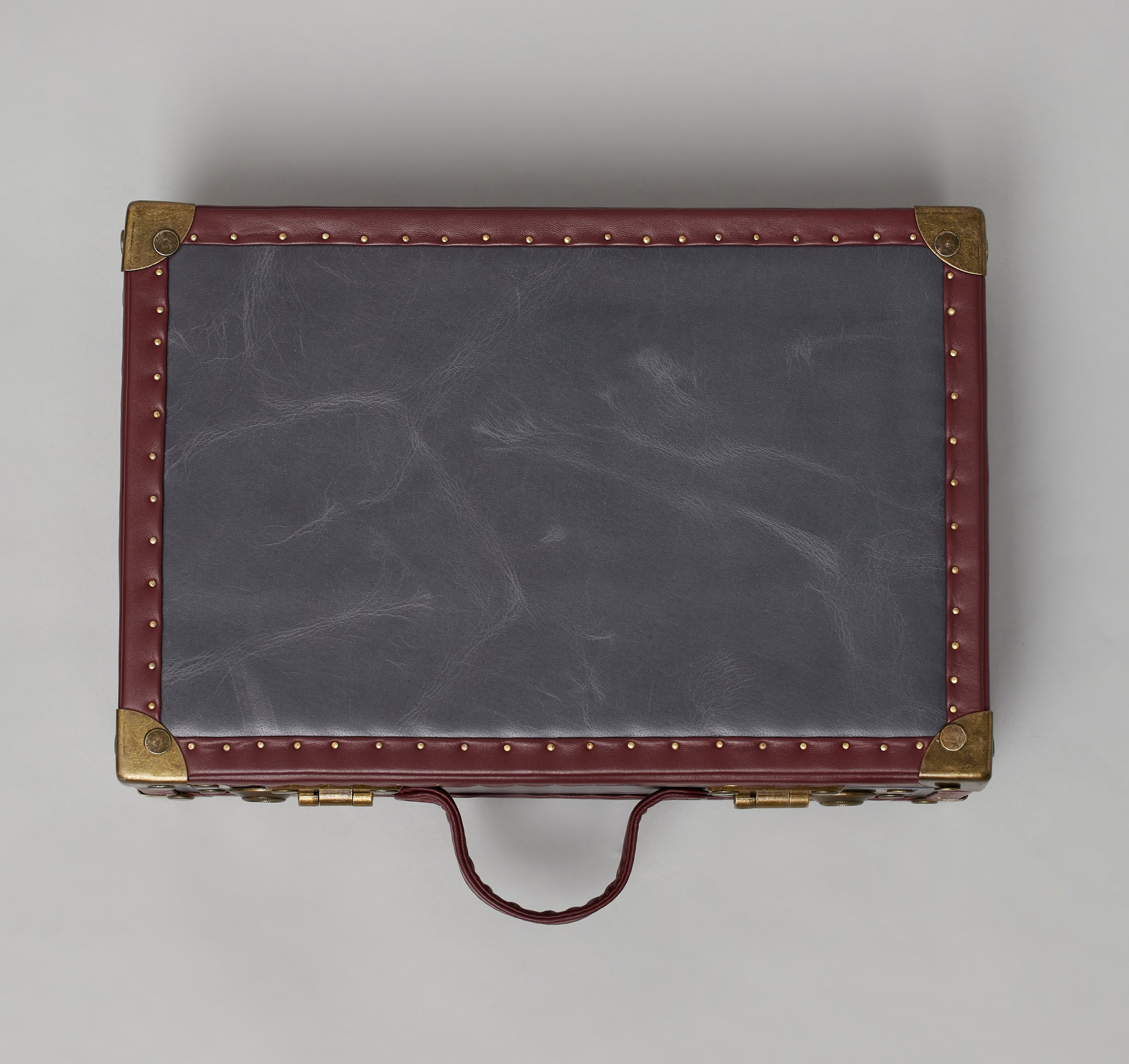 Grey Patina Leather Watch Box with Burgundy Trim – 8 slot
