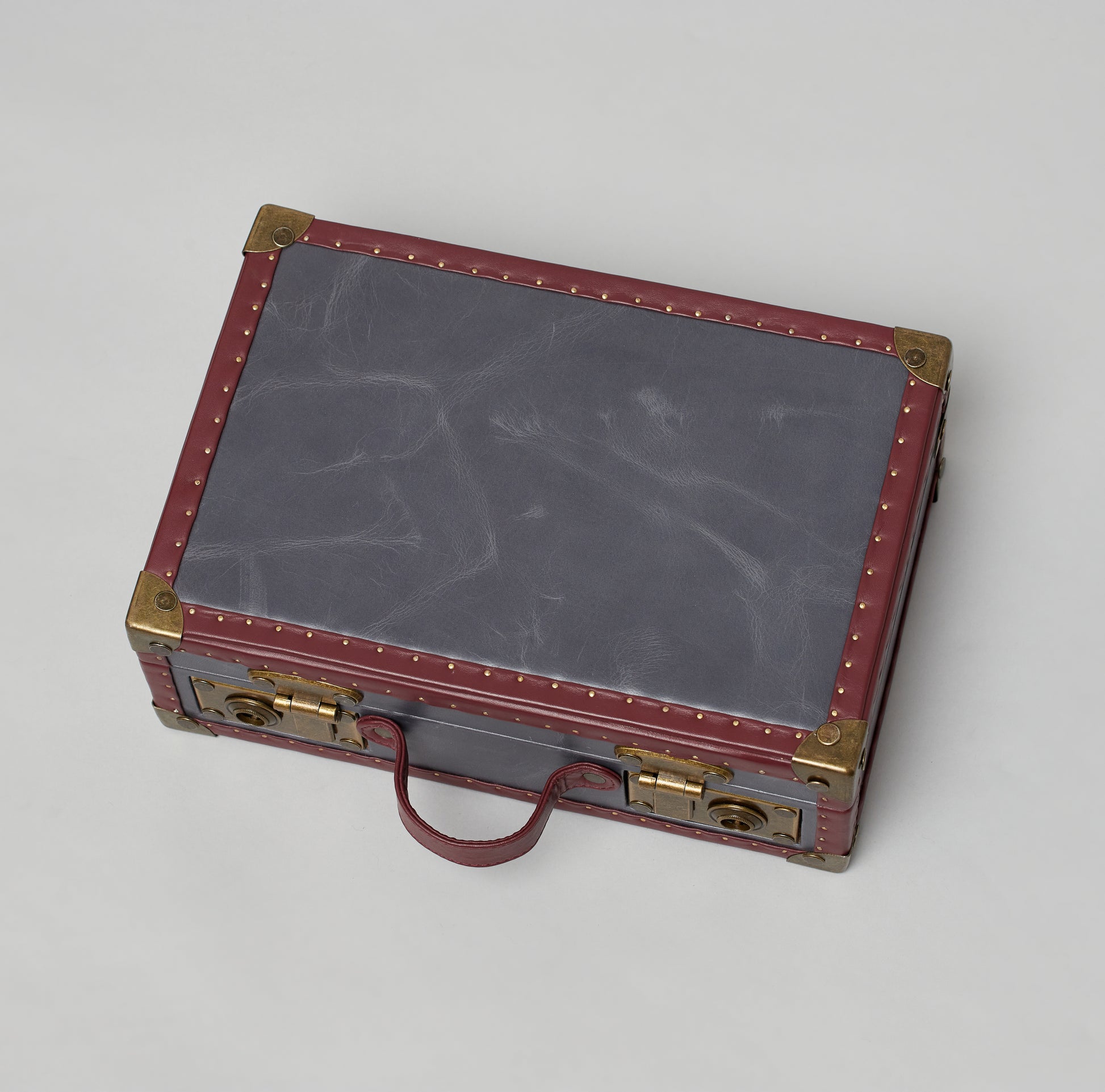 Grey Patina Leather Watch Box with Burgundy Trim – 8 slot