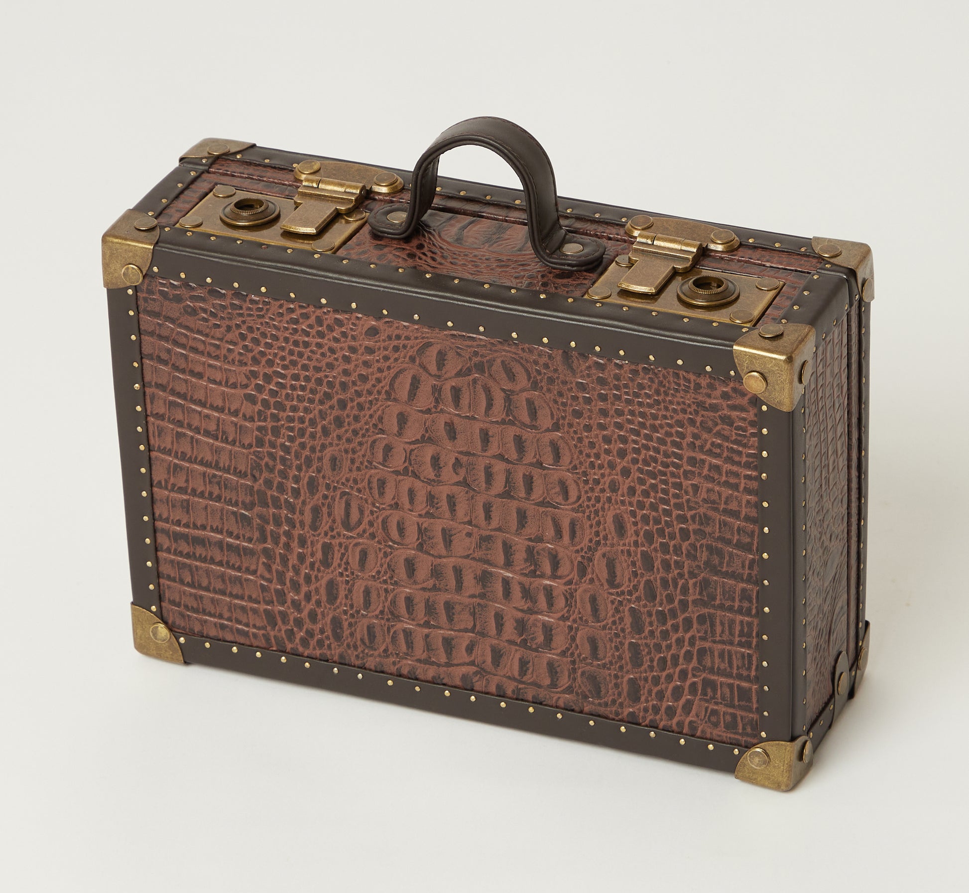 Croc-Embossed 8-Slot Leather Watch Box with Brass Detailing