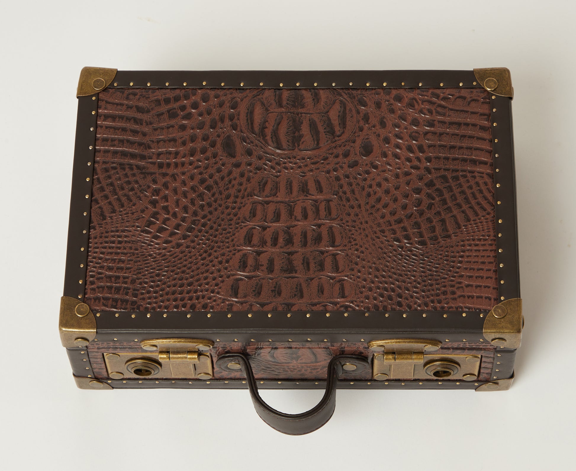 Croc-Embossed 8-Slot Leather Watch Box with Brass Detailing