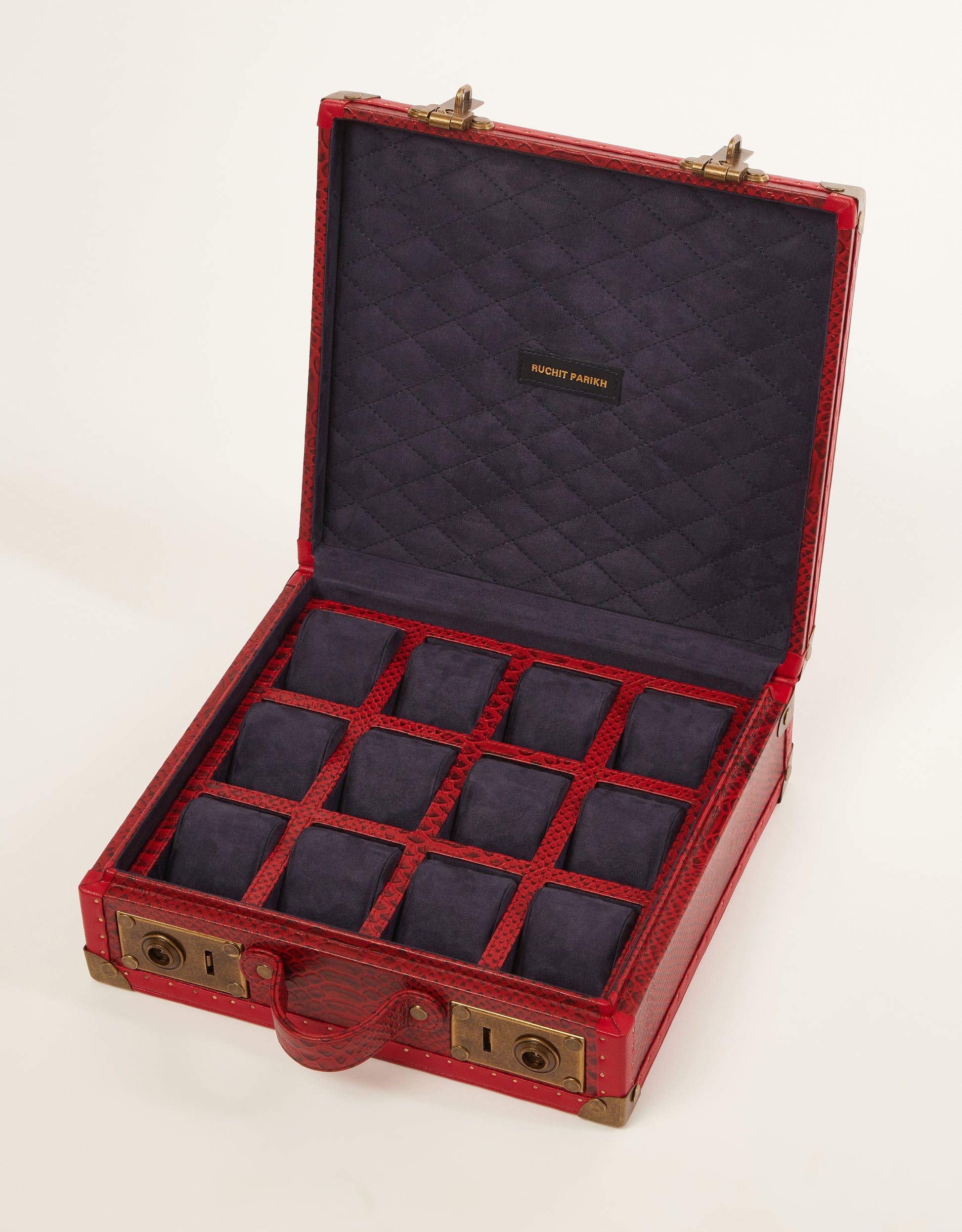 The Scarlet Python – Red Exotic Leather Watch Case-12 slot