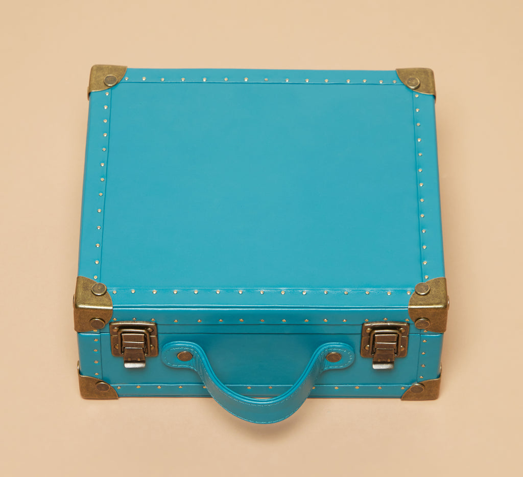 Turquoise Leather 6-Slot Watch Box with Quilted Suede Interior