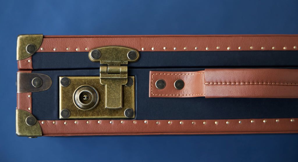 Navy & Tan 18-Slot Leather Watch Box