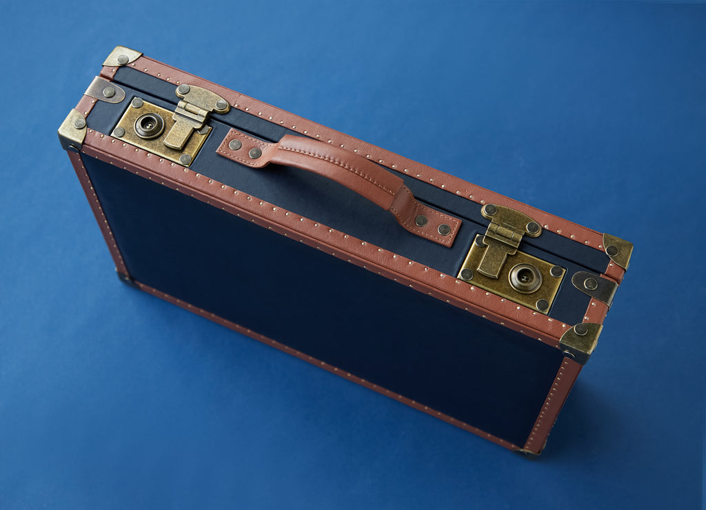 Navy & Tan 18-Slot Leather Watch Box