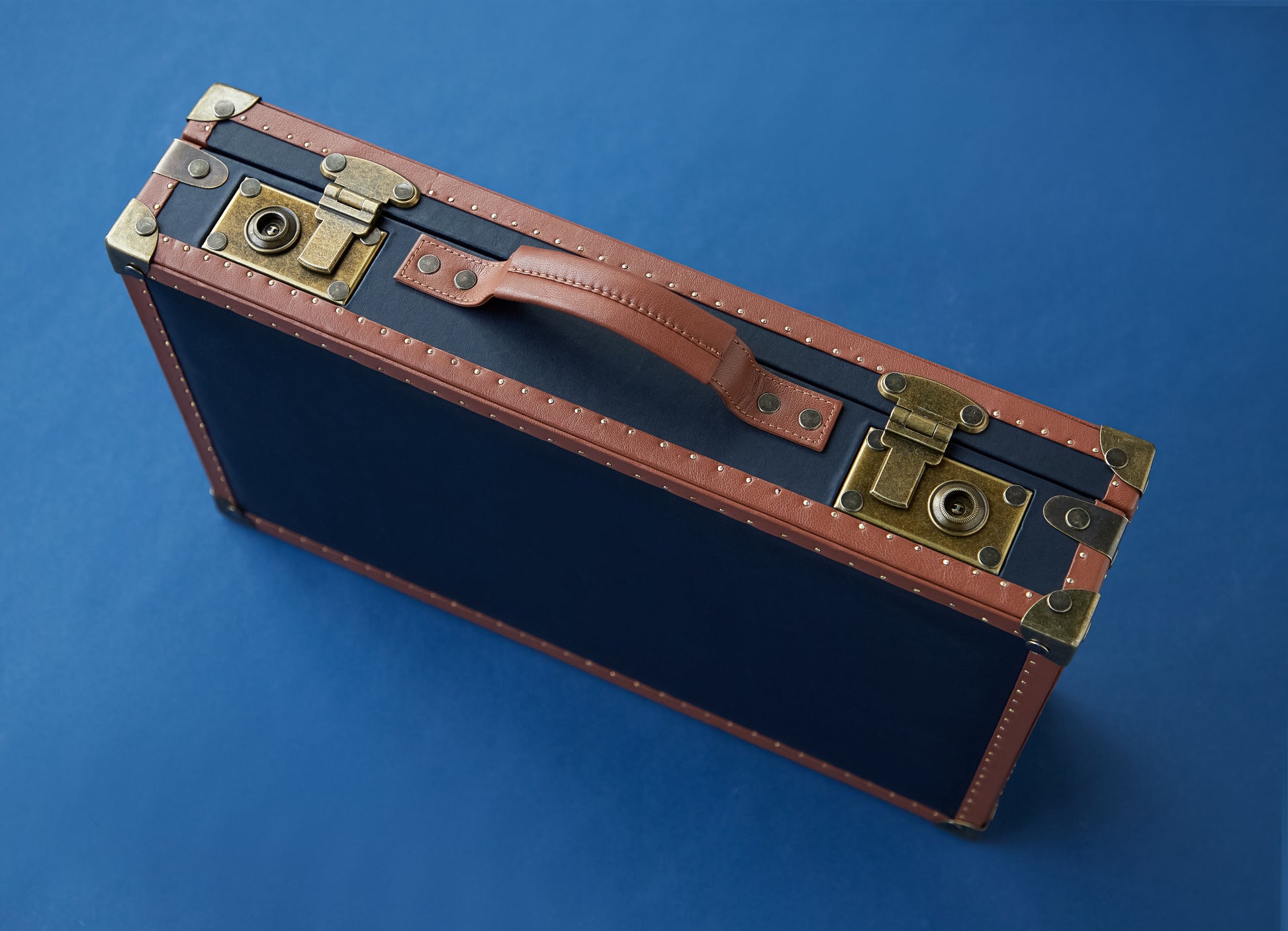 Navy & Tan 18-Slot Leather Watch Box