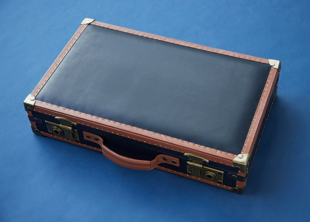 Navy & Tan 18-Slot Leather Watch Box