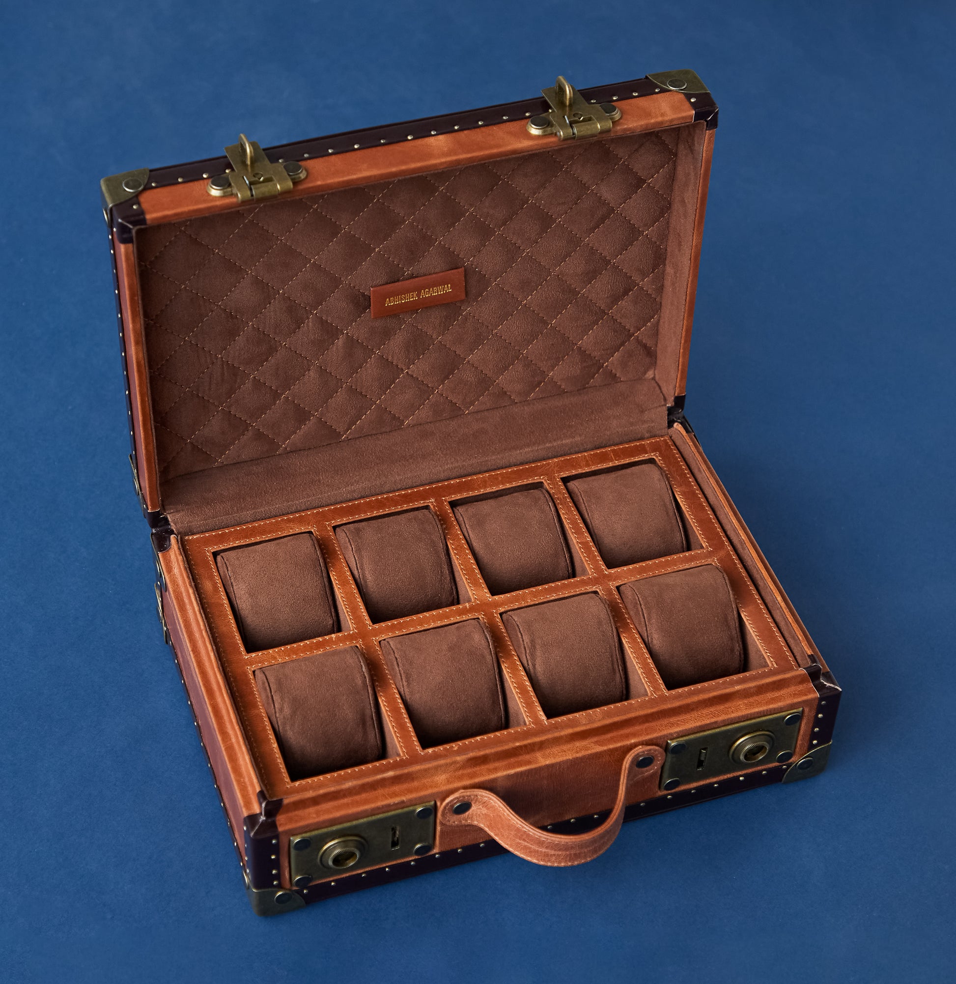 Rust Brown Hide 8-Slot Watch Box