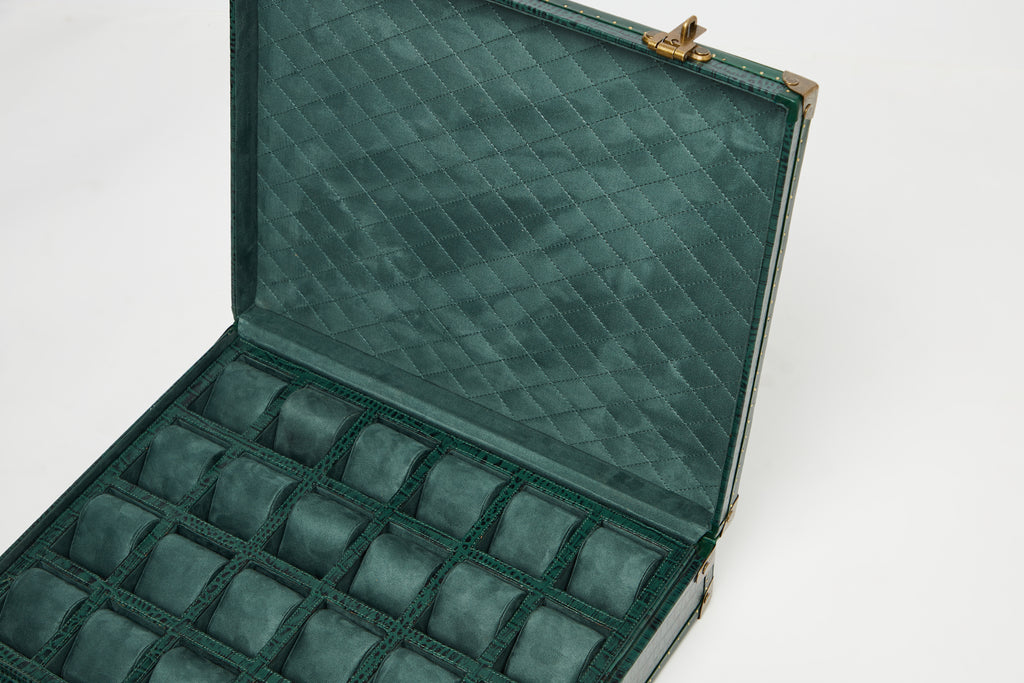 24-Slot Green Croc Leather Watch Box