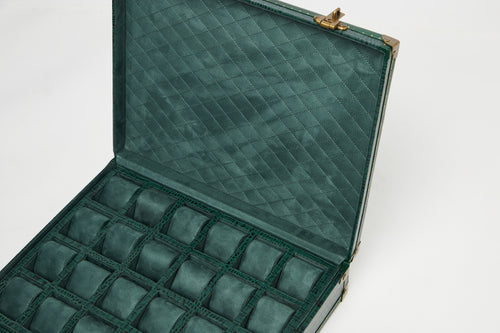 24-Slot Green Croc Leather Watch Box
