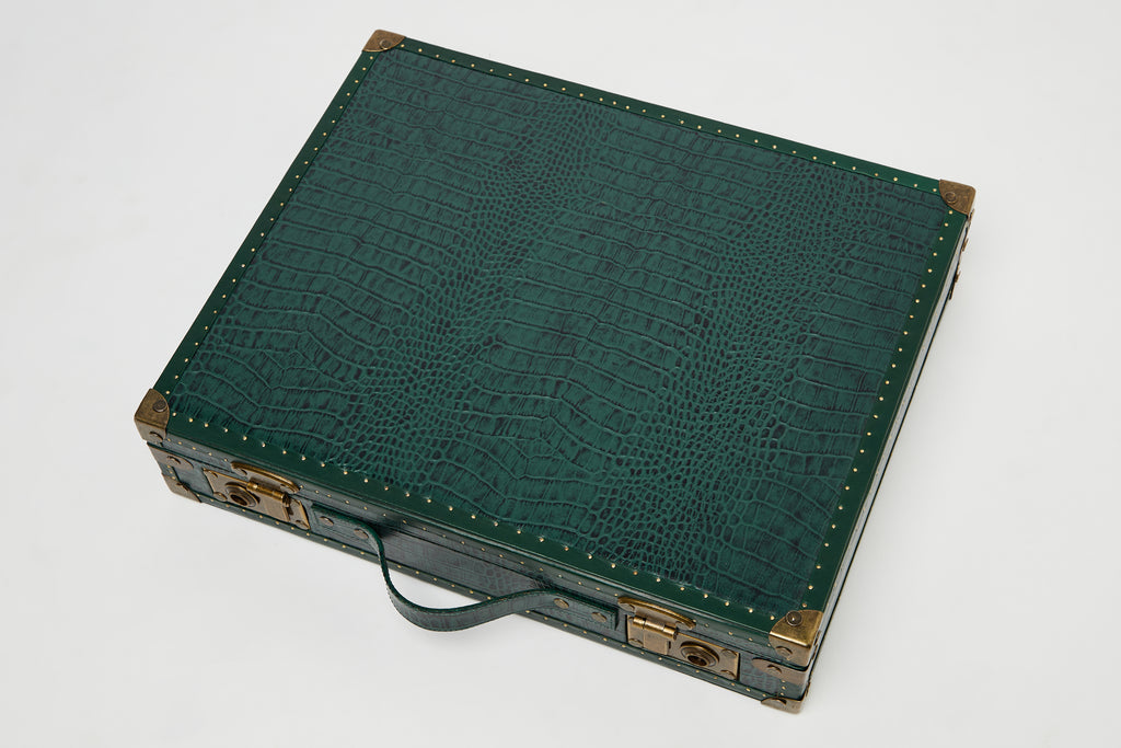 24-Slot Green Croc Leather Watch Box
